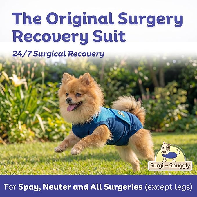 Surgi Snuggly Dog Surgery Recovery Suit – Dog Onesie for Post Surgery Recovery, Female Spay & Male Neuter – Surgical Suit for Dogs, E-Collar Cone Alternative, Double Blue - Medium Long, 16" - 19" (EC)