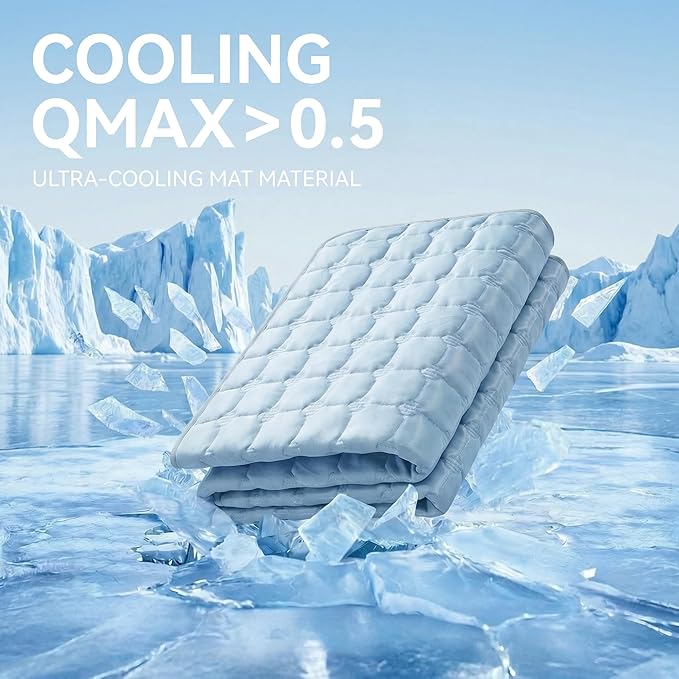 FunFurry Cooling Mat for Dogs，59"X40" Extra Large Pet Pad，Q-Max>0.5 Rapid Cooling Dense Weave Fabric，Washable Kennel Mat with Non-Slip Bottom (Light Blue, XXL)