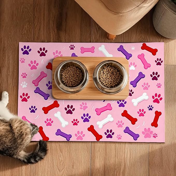 HOMETITUTE 24x16 inch Non Slip Dog Food Mat Pet Bowl Placemat for Food and Water Puppy Feeding Mat Small Dog Bowl Mats Cat Food Mat Easy Clean Pet Feeding Mats for Small Pets