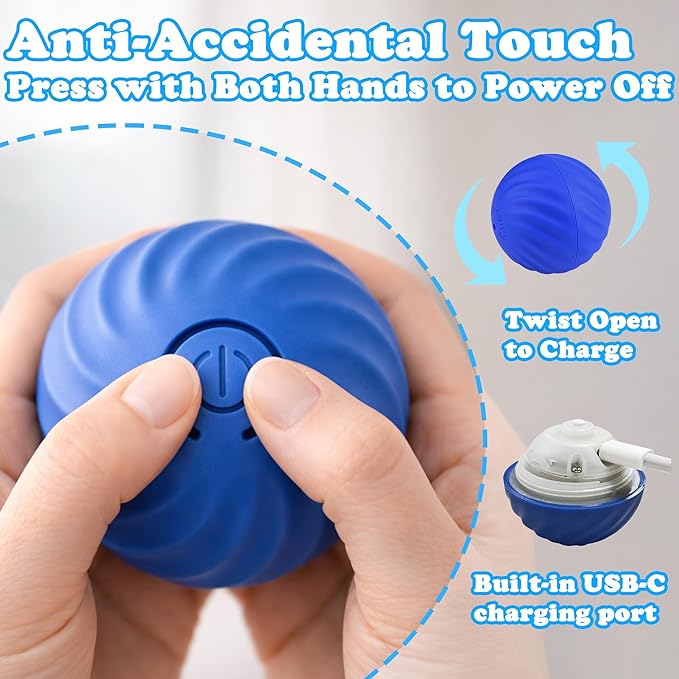 Interactive Dog & Cat Toy Ball, Automatic Moving Pet Toy for Small & Medium Dogs and Cats, USB-C Rechargeable Rolling Indoor Dog Toy for Boredom Relief