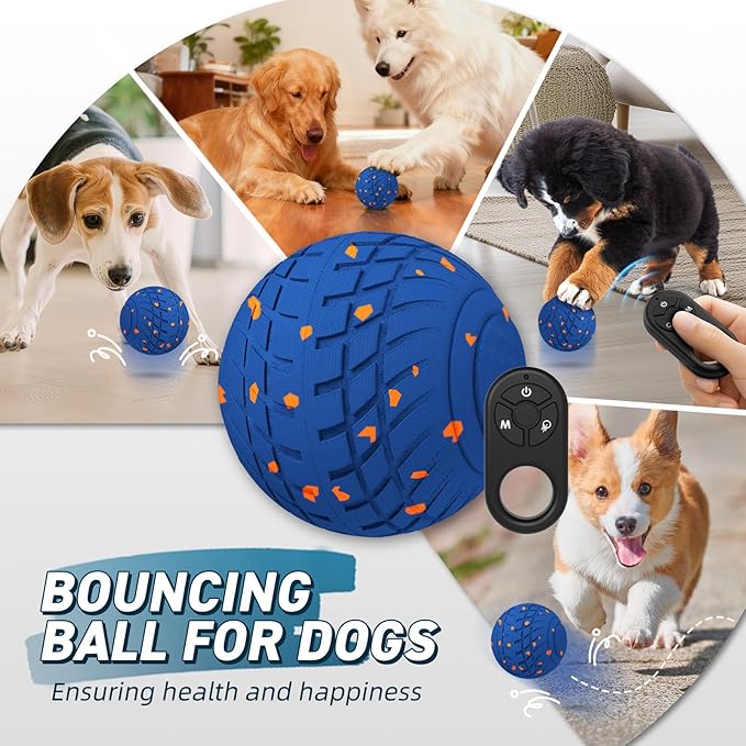 HETOO Interactive Dog Toys for Small Dogs: Interactive Dog Balls, 3.2 inch Moving Bouncing Smart Dog Ball with Remote Control, 3-Modes Durable E-TPU Waterproof Active Self Rolling Dog Toy