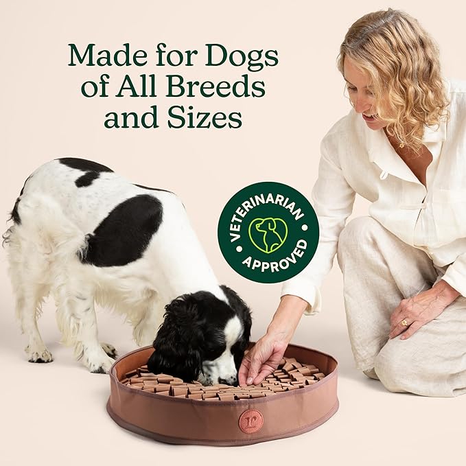 Reggie Snuffle Mat for Dogs, for Calming Support, Reducing Speed Eating, and Mental Stimulation, Durable & Easy to Clean Sniff Mat for Dogs, 20" Large Diameter, Dog Enrichment Toys, Bark Brown