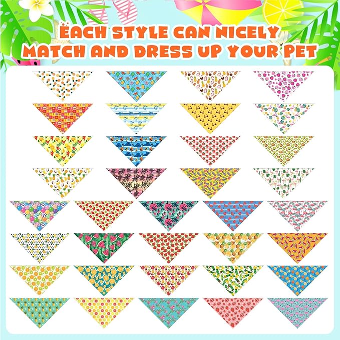 Sanwuta 72 Pcs Dog Bandana Bulk Summer Fruit Washable Puppy Triangle Scarfs Tropical Cat Bandanas Adjustable Soft Cute Pet Triangle Bibs Accessories for Small Medium Dogs Cats Pets Costume