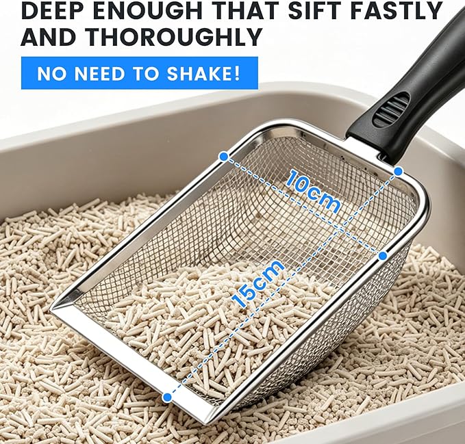 Cat Litter Scoop, Stainless Steel Mesh Scoop Away Cat Litter, Kitty Litter Scoop 2.8mm Hole, Non-Stick Cat Litter Scoop for Crystal Litter|Pine Pellets|Small Pieces, Litter Cleaner Beach Mesh Shovel