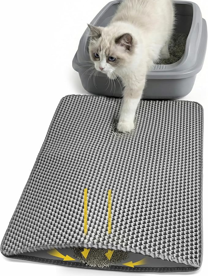 Cat Litter Mat 24x15 Inches, Honeycomb Double Layer Litter Trapping Mat, Waterproof Leakproof Urine Proof Cat Litter Box Mat for Cat Litter Box Area, Floor, Kitty Litter Rug
