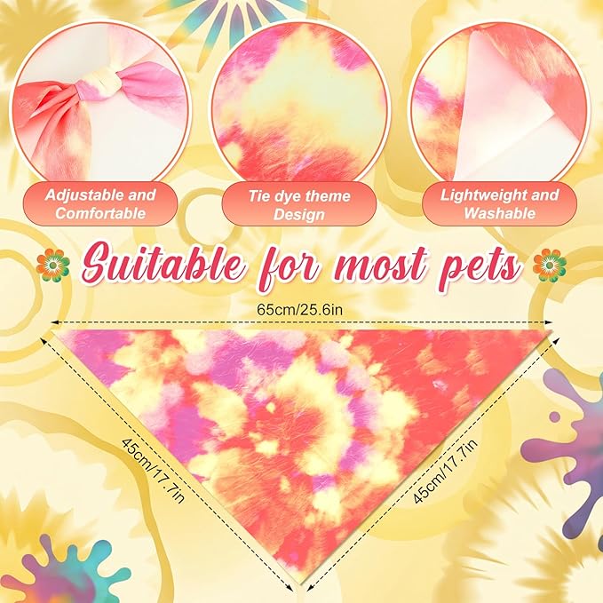 Abbylike 50 Pieces Tie Dye Dog Bandanas Bulk Colorful Hippie Pattern Dog Bandanas for Dogs Triangle Kerchief Scarf Bibs Set for Pets Summer Party Costume Accessories, 25 Styles (25.6 x 17.7 x 17.7)