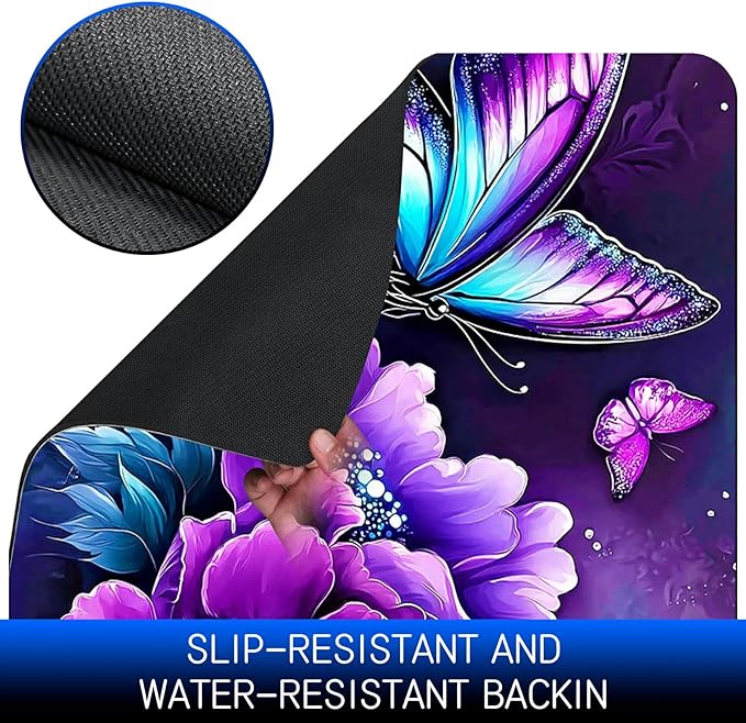 Dog Food Mat, 19.6" x 23.6" Absorbent Pet Feeding Mat for Food and Water, Waterproof Diatom Mud Pet Placemat with Non-Slip Rubber Backing, Cat Bowl Mat for Floors - Purple Butterfly Peony