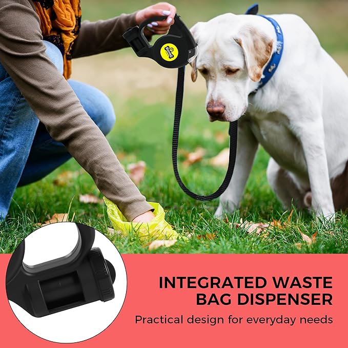 Retractable Dog Leash with Flashlight for Night Walks - 16FT Retractable Leash with Comfort Grip and Integrated Waste Bag Dispenser for Cats,Medium,Large,Small Dogs(Black-Large)