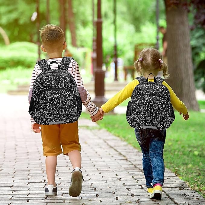 Cats Black White Toddler Backpack with Leash, Cute Preschool Backpack Baby Harness Bookbag