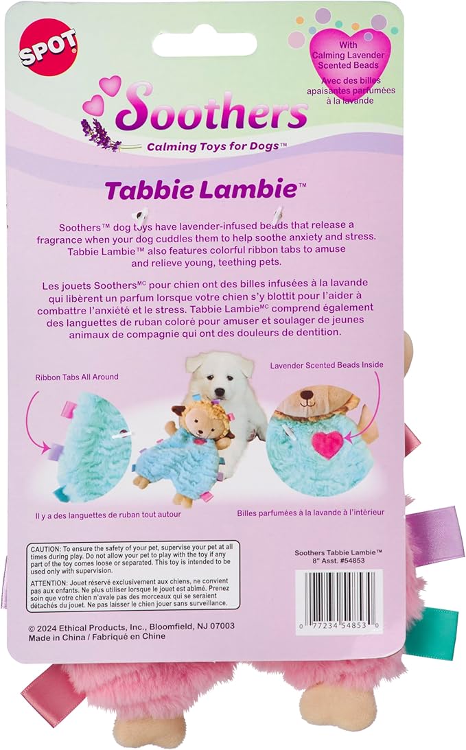SPOT Soothers Tabbie Lambie Dog Toy - 8in Mini Stuffing-Free Calming Plush with Lavender Scent & Squeaker for Toy Breeds & Puppies, Anxiety Relief - 1 of 3 Assorted Colors, Sent at Random