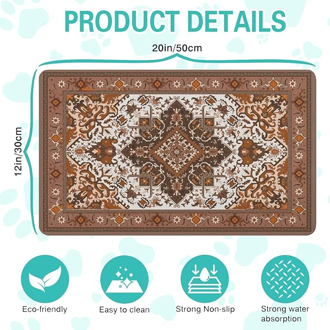 Pet Feeding Mat for Floors Waterproof Dog Mat for Food and Water Absorbent Quick Dry Non Slip mat for Cat Bowls