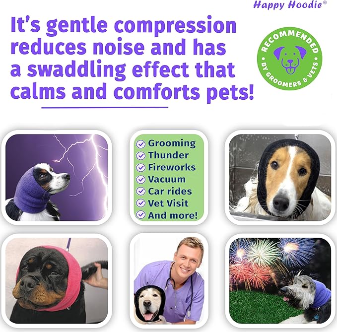 Happy Hoodie The Original Dog & Cat Calming Band - American Brand - Anxiety Relief/Noise Protection-Grooming-Thunder-Fireworks (X-Large, Black) - Since 2008