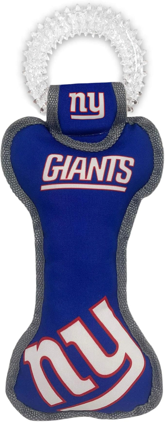 Pets First NFL New York Giants Dental Dog TUG Toy with Squeaker. Tough PET Toy for Healthy Fun, Teething & Cleaning Pet's Teeth & Gum., Team Color, one Size (NYG-3310)