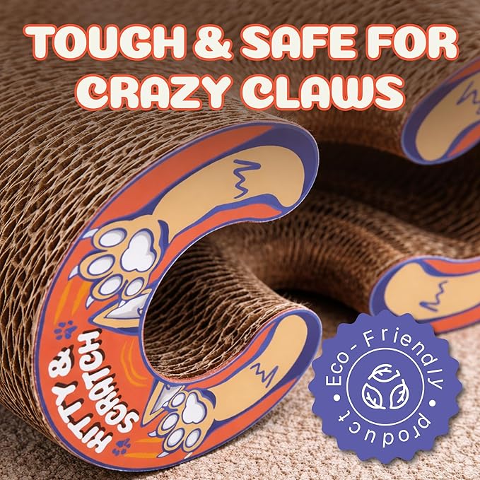Kitty&Scratch Cat Scratcher Toy | Cardboard Cat Toy with Ball Track with Bell | Kitty Kurlz | Kitty Curls Style Accordion Toy (1 pcs)