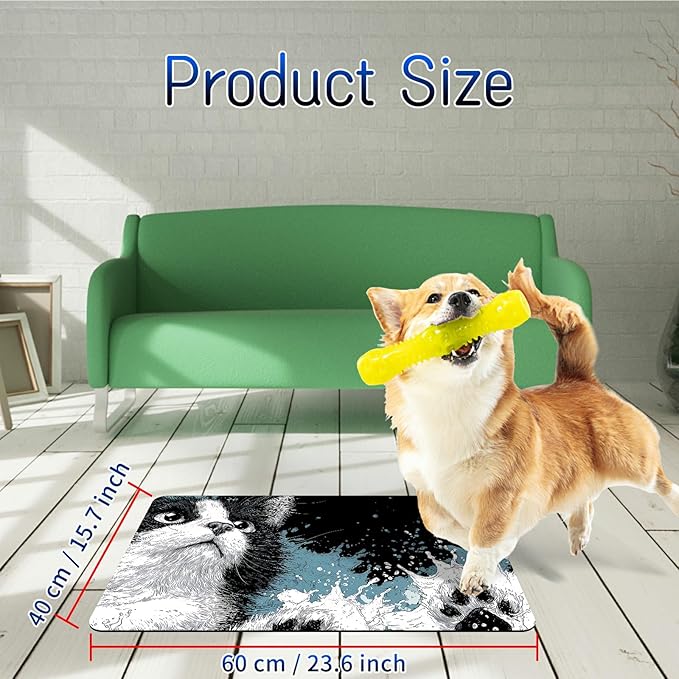 Dog Food Mat, 15.7" x 23.6" Absorbent Pet Feeding Mat for Food and Water, Waterproof Diatom Mud Pet Placemat with Non-Slip Rubber Backing, Easy Clean Cat Bowl Mat for Floors - Black Cat Claw