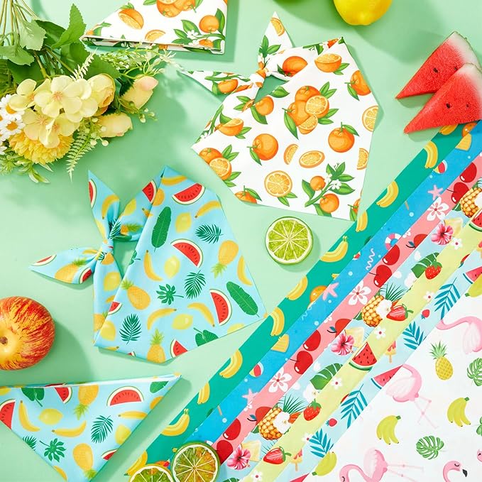 Abbylike 100 Pieces Summer Themed Dog Bandanas Bulk Hawaiian Dog Bandanas for Pets Triangle Kerchief Scarf Bibs Set for Summer Pets Dogs Party Costume Accessories, 25 Styles (25.6 x 17.7 x 17.7)