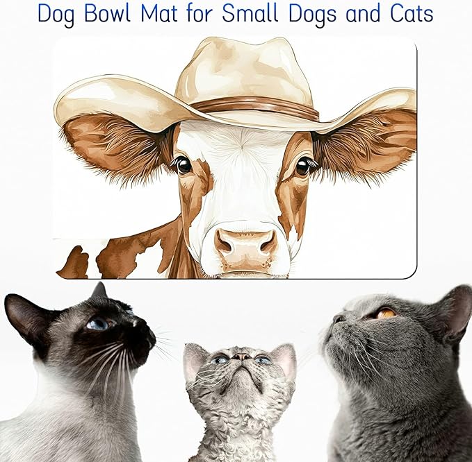 Dog Food Mat, 19.6" x 23.6" Absorbent Pet Feeding Mat for Food and Water, Waterproof Diatom Mud Pet Placemat with Non-Slip Rubber Backing, Easy Clean Cat Bowl Mat for Floors - Hat Cow