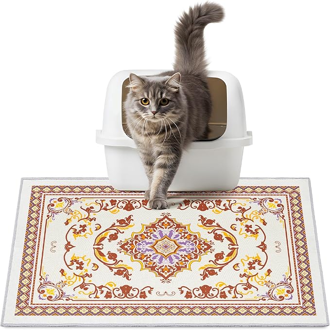 Washable Cat Litter Mat 28"x20" with Non-slip Bottom Waterproof Litter Box Mat Easy to Clean Litter Trapping Mat for Kitty