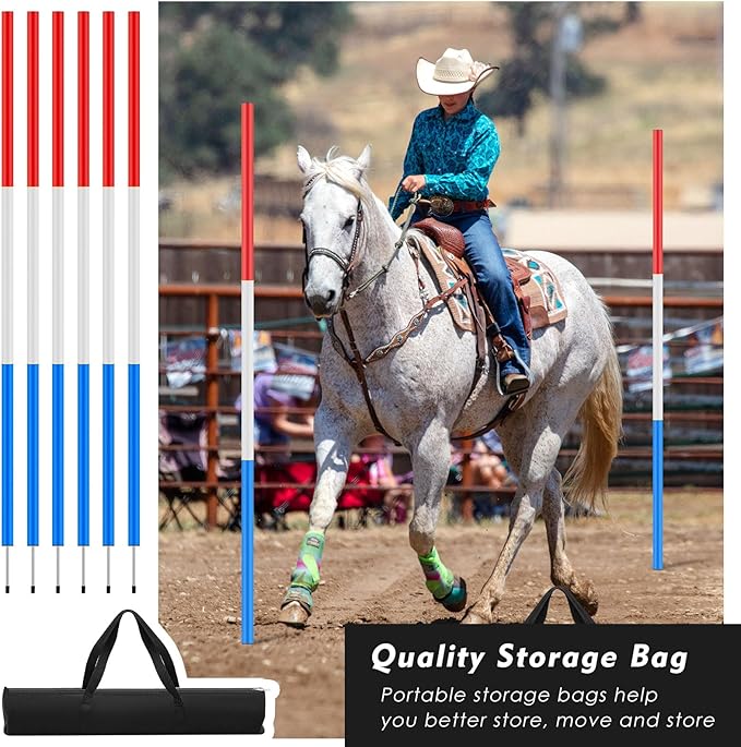 Arrowbash 6 Pcs 6FT Pole Bending Poles for Horses, Adjustable Equestrian Sports Training Equipment for Horses, Agility Poles for Soccer Football Dog