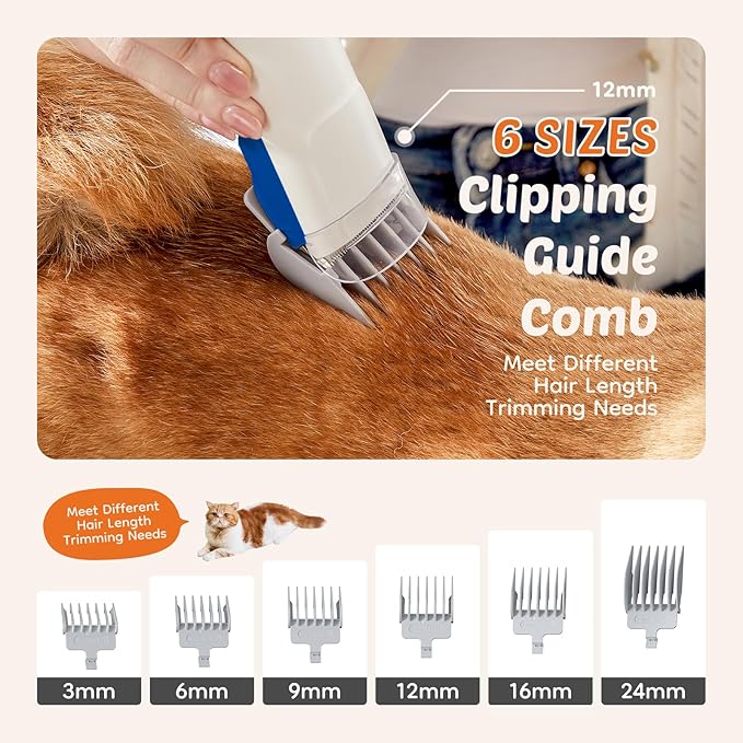 DUMOS Pet Grooming Vacuum Kit, 3 Adjustable Suction Modes Dog Clipper, 5 Professional Grooming Tools with Cordless Low Noise Cat Hair Clippers, 2.5L, Blue & White