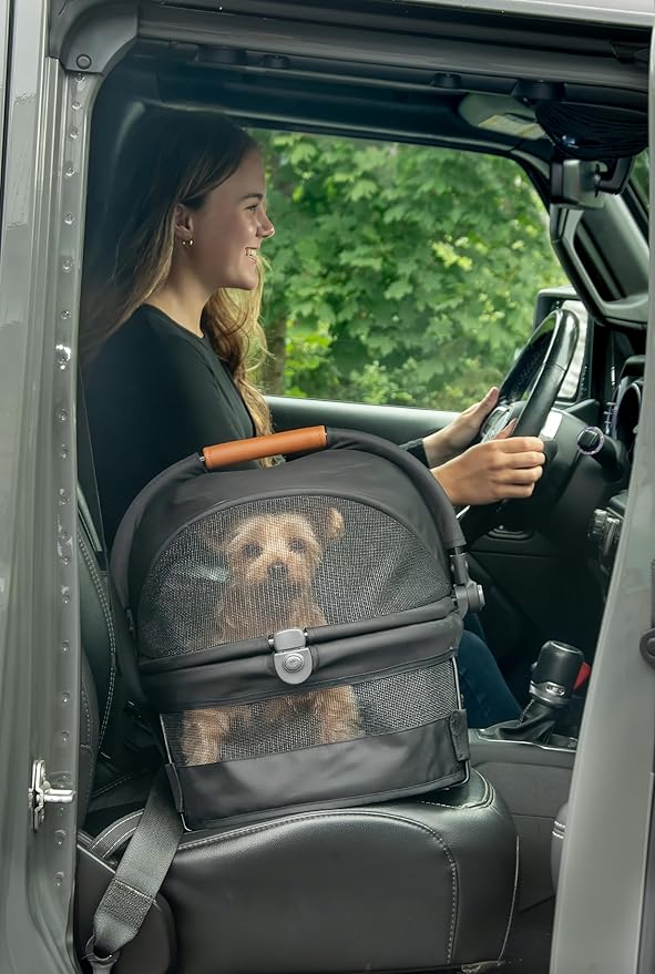 Pet Gear No-Zip View 360 Ultra Lite Pet Safety Carrier & Car Seat for Small Dogs & Cats, Push Button Entry, 15", Jet Black