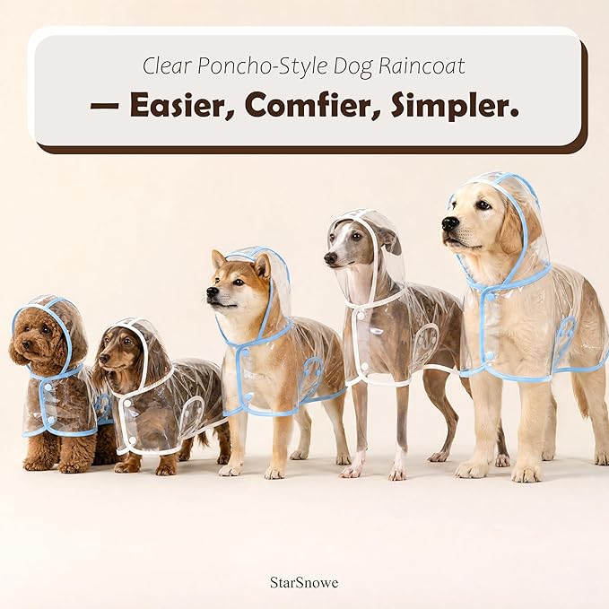 Clear Dog Poncho, Transparent PVC Cape Style Pet Rain Jacket with Hidden Leash Hole, Suitable for Most Dog Breeds(2-25lbs) (Transparent, s-3xl) (White, Small)