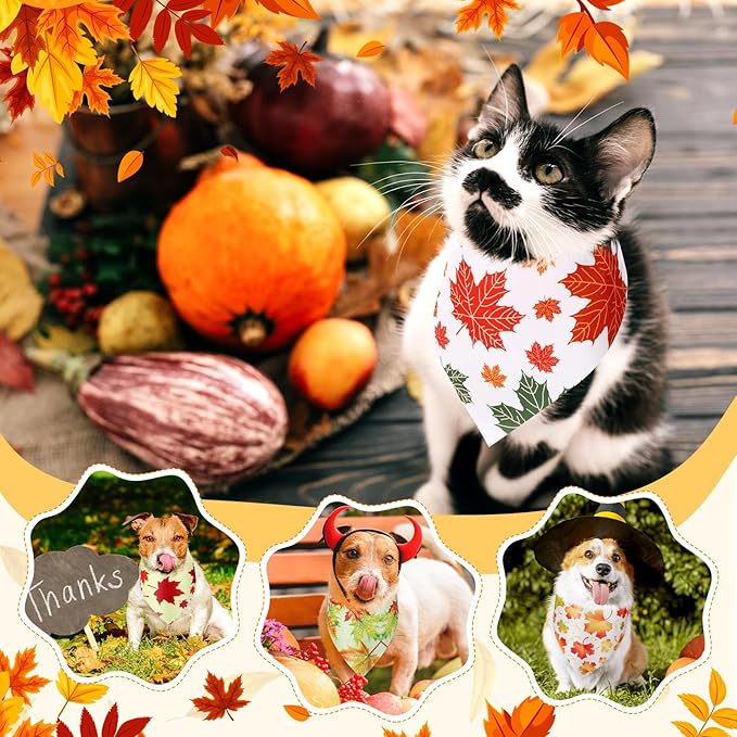 Abbylike 200 Pcs Maple Leaves Dog Bandana Bulk Forest Style Bandana for Dogs Triangle Kerchief Bib Scarf for Pets Party Costume Photo Props Accessories Pet Shops Adoption Event, 25 Styles