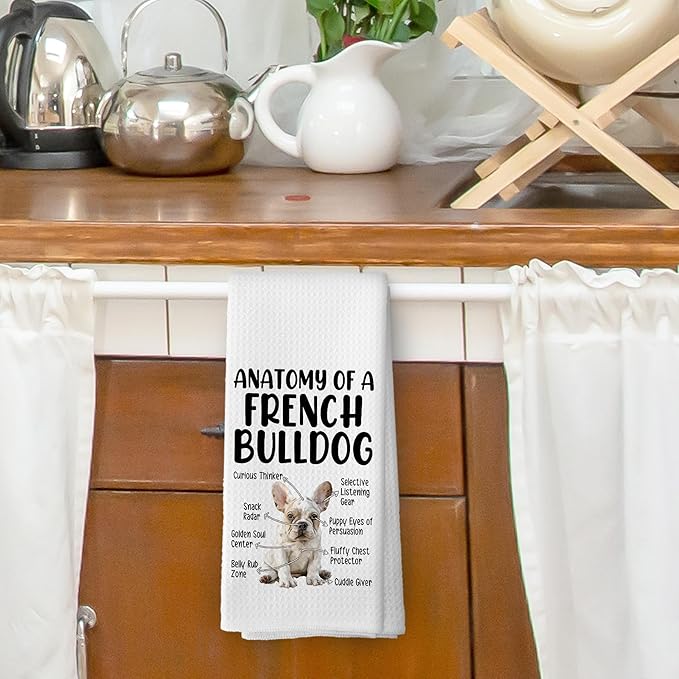 Funny French Bulldog Kitchen Dish Towels, French Bulldog Gifts for Women Men, Funny Dog Bathroom Decor, Frenchie Mom Gifts Hand Towels Kitchen Tea Towel Decorations, 16x24inch