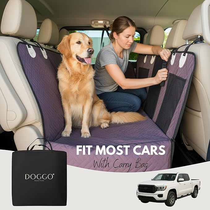 Back Seat Pet Cover for Dogs, Premium Dog Hammock for Car with Hard Bottom | Universal Car Seat Protector, Waterproof & Washable | Dog Car Seat Cover for Large