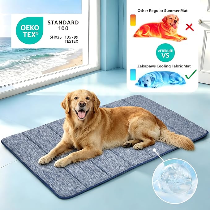 Dog Cooling Mat for Small Dogs - 24x18 Orthopedic Memory Foam Pet Pad for Summer, QMAX>0.5, Washable Premium Comfort Crate Pad for Your Furry Companion, Wander Blue