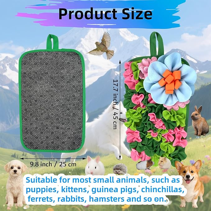 Snuffle Mat for Dogs, Snuffle Mat for Cats Rabbit Foraging Mat Interactive Feed Game Puzzle Toy for Rabbit Bunny Guinea Pigs Chinchillas Ferrets Feeding Mat Bedding Cage Accessories Green