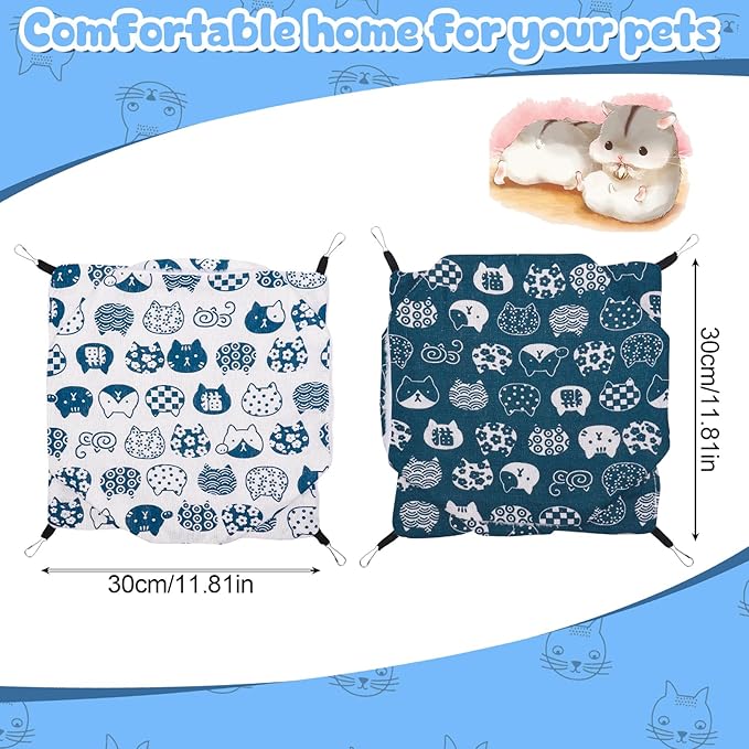 2Pcs 3-Layer Guinea Pig Hammock, Soft Arctic Fluff Linen Small Animal Hanging Bed with 4 Metal Hook, Washable Warm Cage Hammock for Hamster Rat Guinea Pig Ferret Chinchilla Sugar Glider