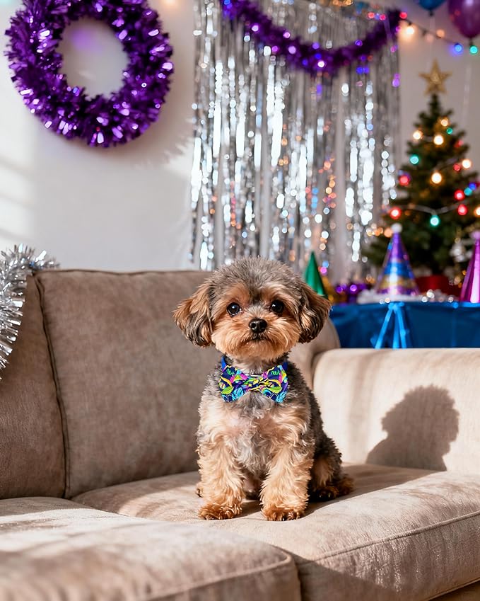 PET SHOW 10 Pack Mardi Gras Small Dog Bow Ties Sliding Collar Attachment Puppies Cats Pet Bowties for Holiday Party Bowknots Collar Charms Grooming Accessories