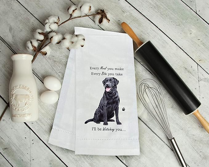 E&S Pets 711-21 Black Lab Dog Kitchen Towel, Off-white