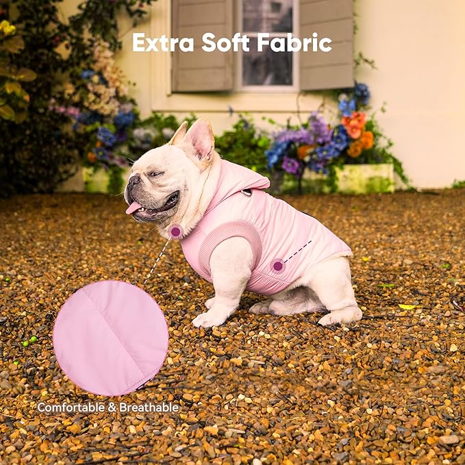 Vecomfy Fleece Lining Dog Hoodie with Harness Built in,Extra Warm Large Dog Jacket in Winter Doggie Coats with Hooded,Light Pink XXL