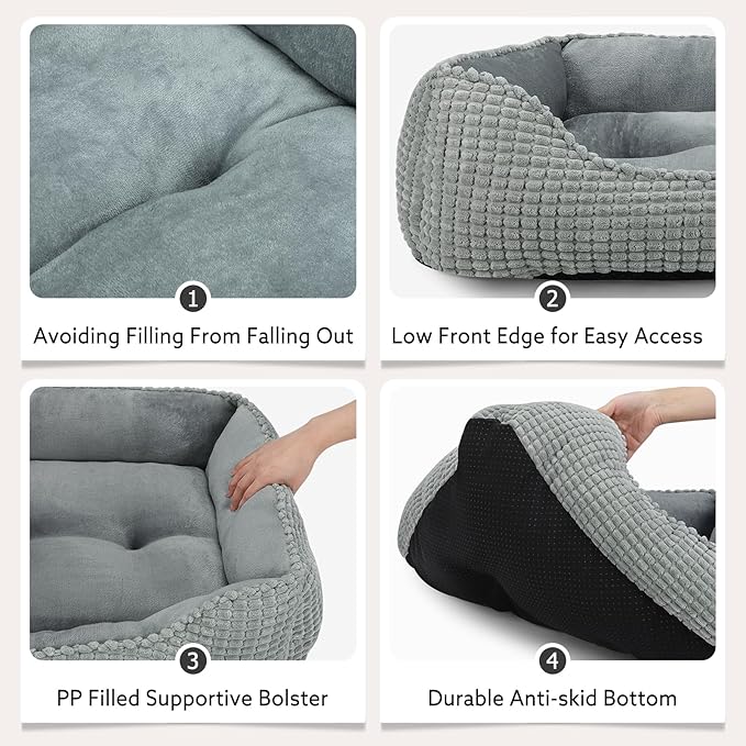 MIXJOY Dog Beds for Medium Dogs Washable, Rectangle Pet Bed Medium Size Dog, Orthopedic Sleeping Pet Sofa Bed, Soft Calming Cat Beds for Indoor Cats, Anti-Slip Bottom with Multiple Size