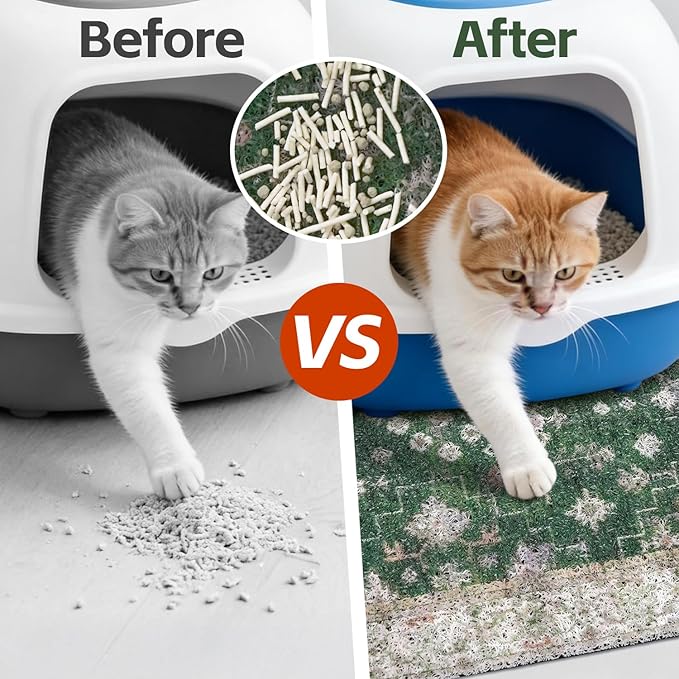 Cat Litter Mat Litter Trapping Mat, 33"x22" Waterproof Urine Proof Litter Box Mat Catcher Mat Non-Slip Washable for Kitty Kitten, Green