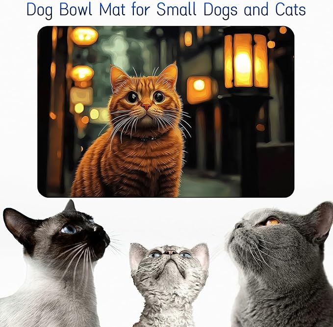 Dog Food Mat, 15.7" x 23.6" Absorbent Pet Feeding Mat for Food and Water, Waterproof Diatom Mud Pet Placemat with Non-Slip Rubber Backing, Easy Clean Cat Bowl Mat for Floors - City Lamp Cat