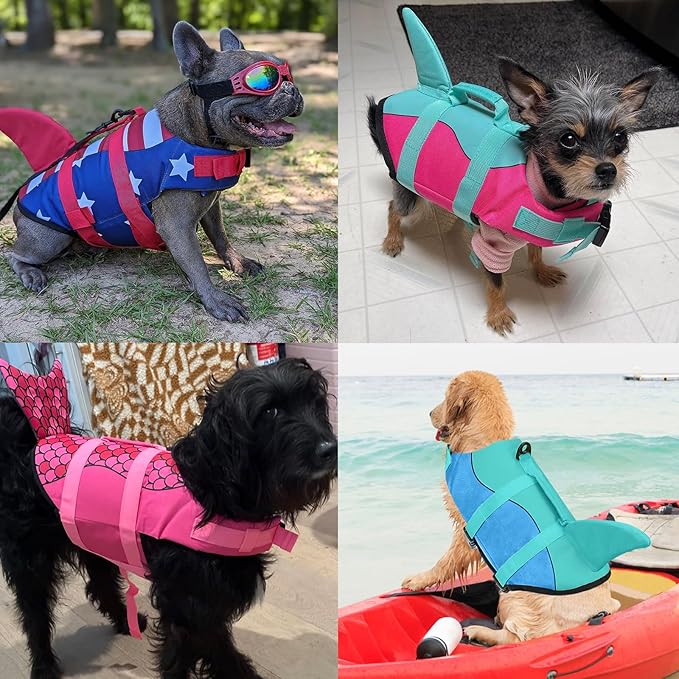 Malier Dog Life Jacket, Ripstop Dog Life Vest with High Buoyancy for Swimming Boating, High Visibility Shark Puupy Lifesaver for Small Medium Large Dogs (Small)