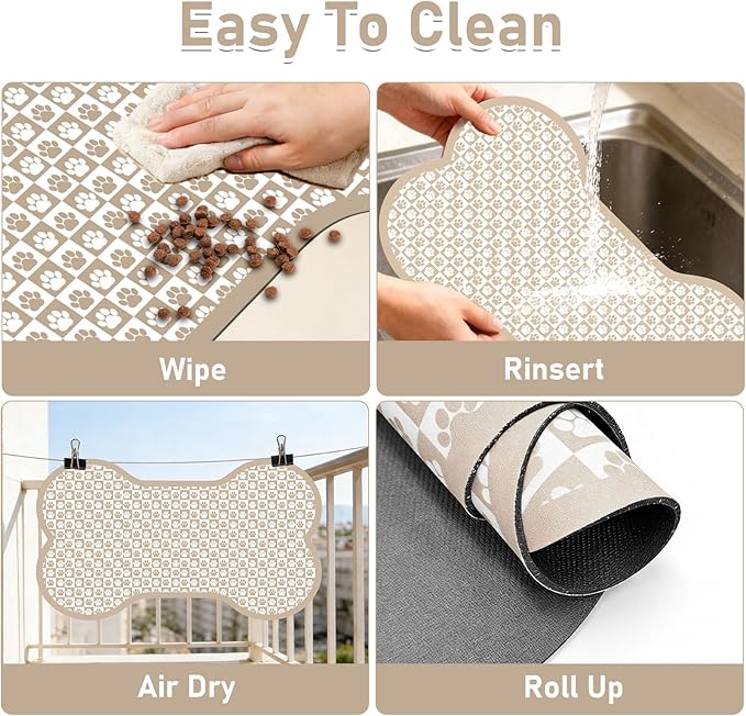 Pet Mats for Food and Water, Khaki Bone Dog Food Mat for Floors, Non Slip Indoor Quick Dry Cat Bowl Feeding Mats (15.7” X23.6”)
