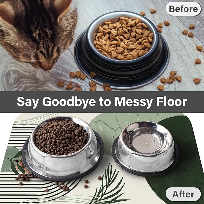 Cat Food Mat for Floors Waterproof Dog Mat for Food and Water Bowl Quick Dry Easy to Clean Nonslip Pet Mats, 17 * 30, Green