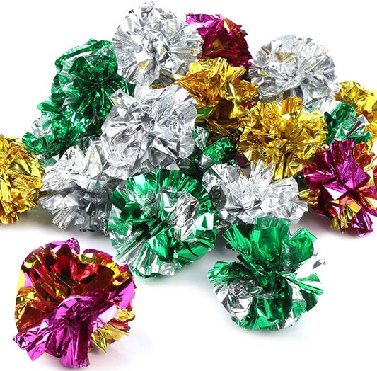 25 Pack Crinkle Balls Cat Toys for Cats - Original Mylar Crinkle Balls (Random Color)