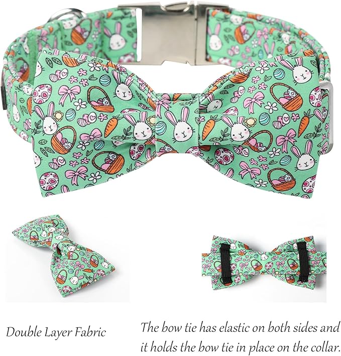 Lionet Paws Easter Dog Collar,Green Eggs Dog Collar for Large Dogs Bowtie, Adjustable Cotton Rabbit Bowtie Pet Collars for Medium Large Dogs
