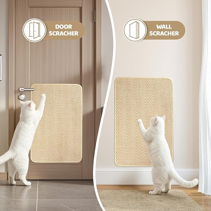 Graciadeco Cat Scratcher Mat 23.6" x 15.7" Sisal Rope 2 Packs Cat Scratch Furniture Protector with Velcro & Catnip