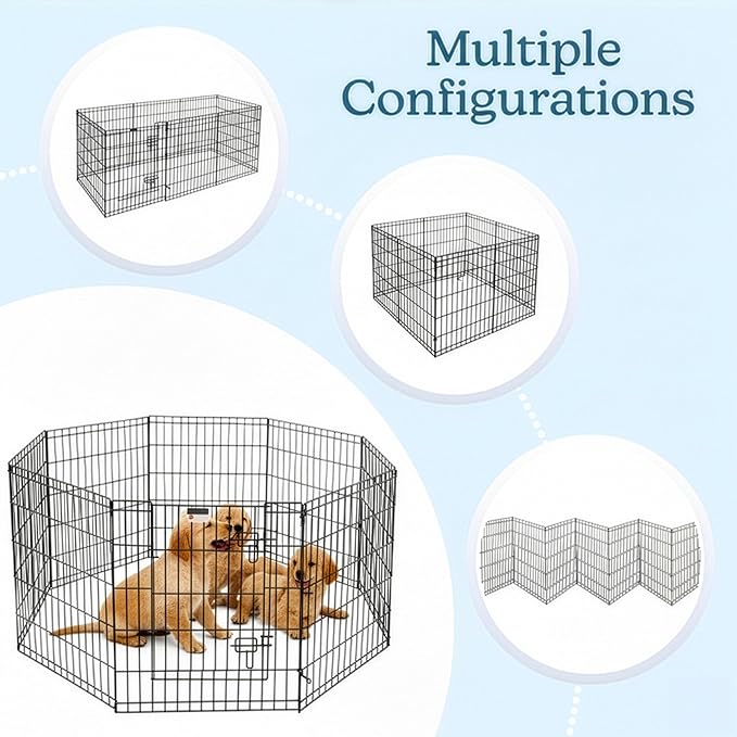 Dog Playpen - Foldable Metal Exercise Puppy Play Pen with 8 24x30in Panels - Indoor/Outdoor Pen with Door for Dogs, Cats or Small Animals by PETMAKER