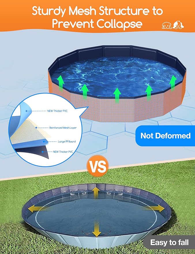 Meowant Extra Large Dog Pool Foldable 87'', Hard Plastic Dog Swimming Pool Kiddie Pool, Collapsible Dog Pet Bath Pool, Portable Deep Dog Pools for Large Dogs (4XL-87'' × 16'')