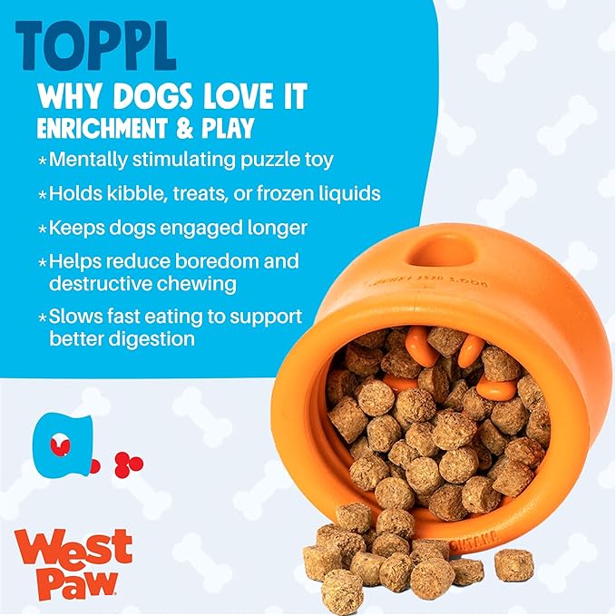 WEST PAW Zogoflex Toppl Interactive Treat Dispensing Puzzle Dog Toy for Mental Stimulation & Enrichment-Holds Kibble & Treats-Lickable, Freezable & Dishwasher Safe-Made in USA-Small-Sunflower Yellow