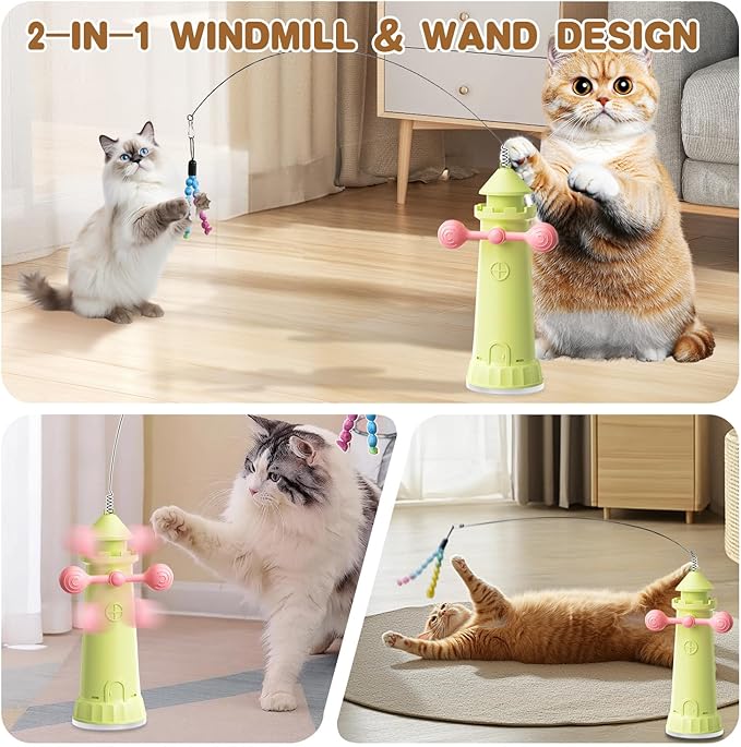 Interactive Cat Toys for Indoor Cats, 2-in-1 Handheld/Suction Cup cat Teaser, Comes Yarn Ball Accessories, can be Used as a cat Toy to Help Cats Exercise and Relieve Boredom and Anxiety