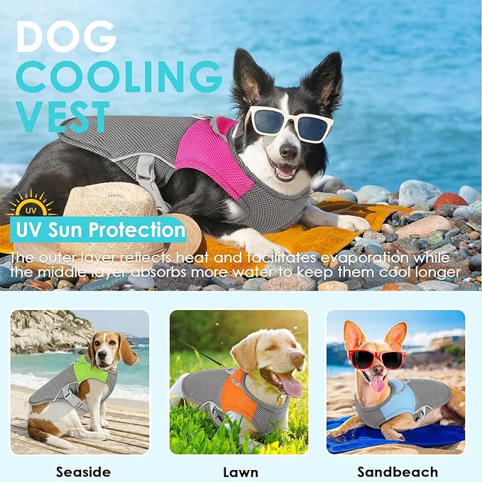 AOFITEE Cooling Vest for Dogs, Breathable Dog Cooling Vest with Harness D-Ring, Dogs UV Protection Shirt Pet Cooler Jacket, Lightweight Dog Sun Shirt for for Summer Hot Weather, Pink L