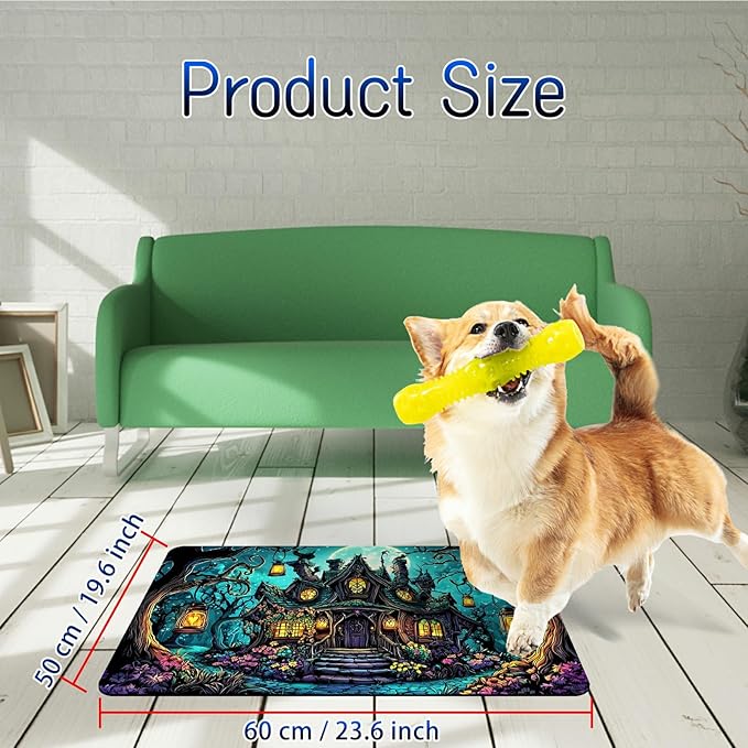 Dog Food Mat, 19.6" x 23.6" Absorbent Pet Feeding Mat for Food and Water, Waterproof Diatom Mud Pet Placemat with Non-Slip Rubber Backing, Easy Clean Cat Bowl Mat for Floors - Castle Green
